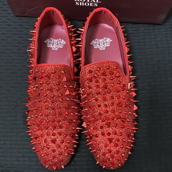 Royal Shoes Red Spikes Red Bottoms Mens Smoking Slip-on Dress Shoes Sizes 9 EUC main image 15